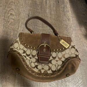 Vintage Coach Signature Brown and Tan Shoulder Bag